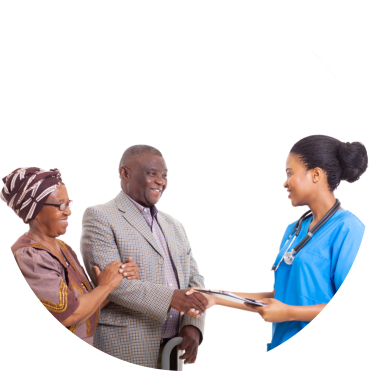 nurse shaking hands with clients