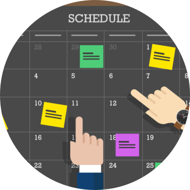 Calendar schedule board with hand collaboration plan board